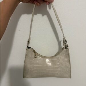 Croc-Embossed Cream Shoulder Bag